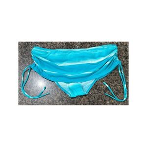 Skye Women Turquoise Striped Skirted Bikini Bottoms Mid Rise Side Tie Blue M